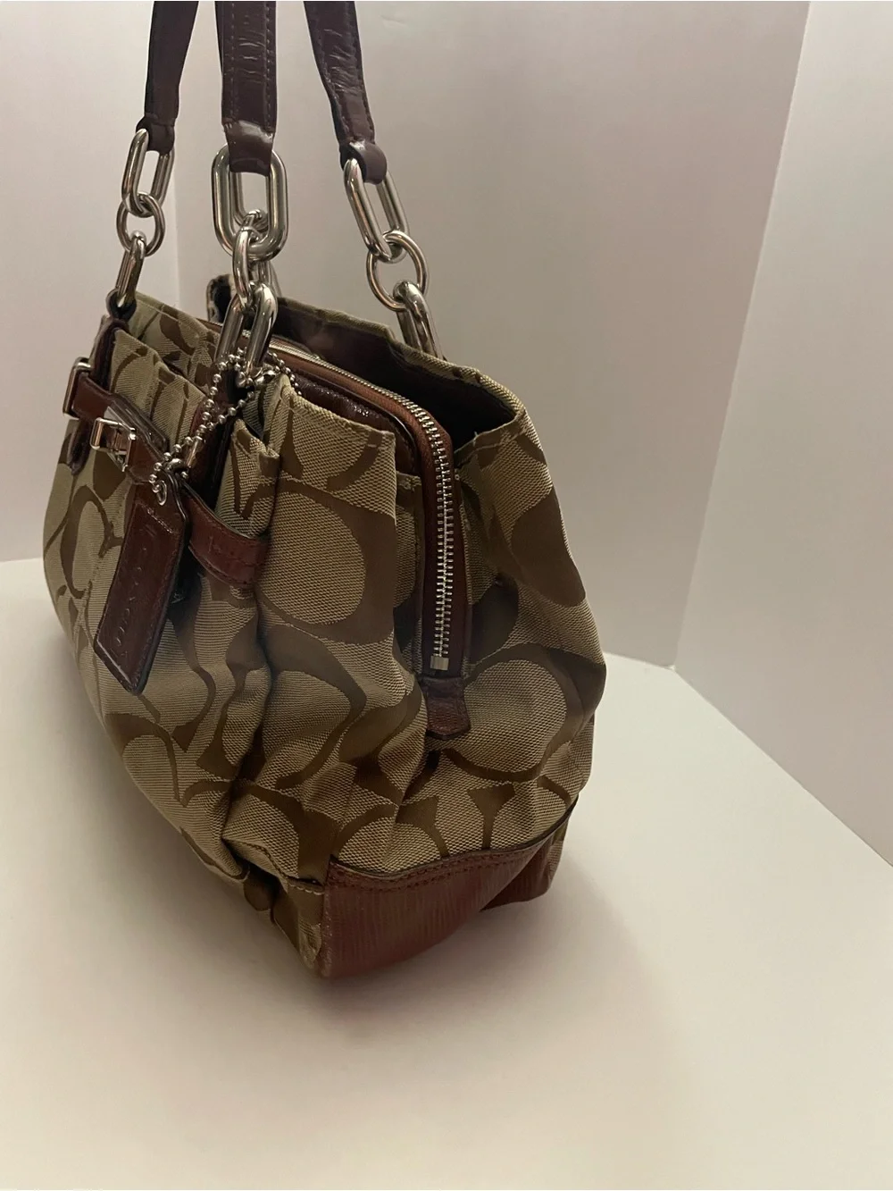 Coach Chelsea Jayden carryall tote Canvas with Dark Brown Leather Trim